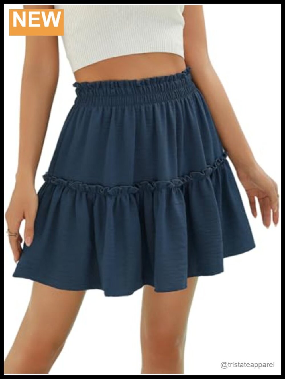 High Waisted Tiered Ruffle A-Line Mini Skirt Flowy Boho